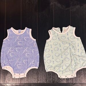 Set of Two Baby Rompers in Blue and Mint